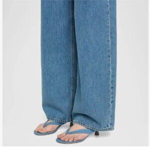 XYD Blue Denim Thong Sandals Mid Heel Flip Flops Open Toe Daily Wearing Slippers
